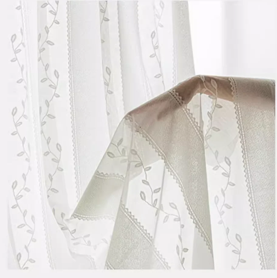 Korean white embroidered leaf sheer curtains for living rooms bedrooms study Children's room tea rooms curtains yarn Custom size