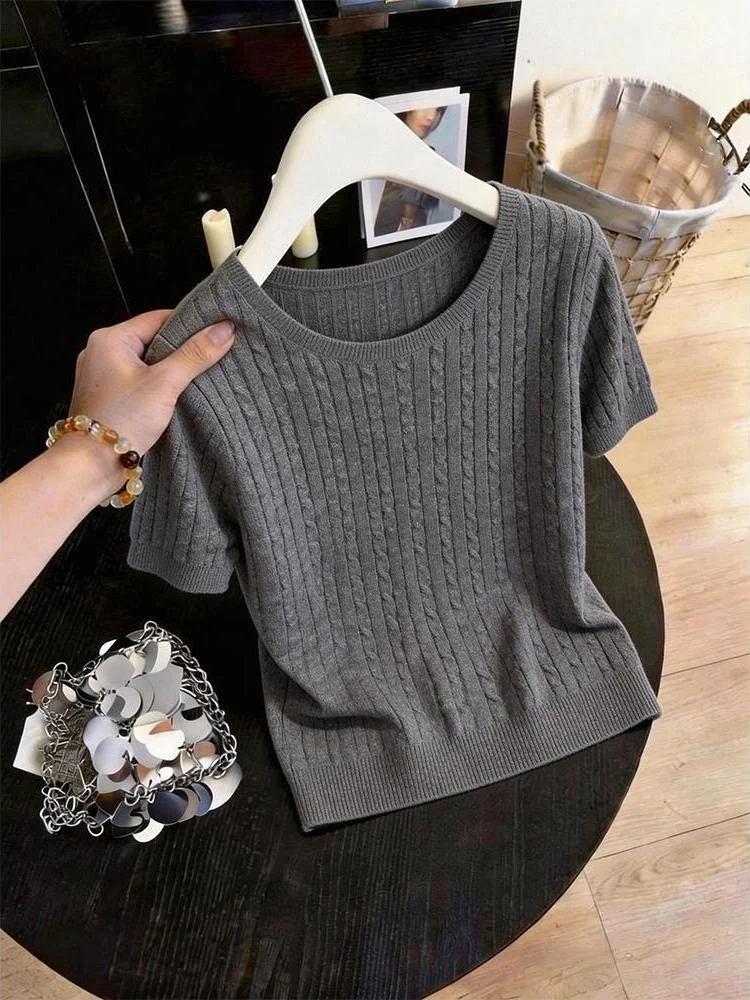 

plus Size Women's Short Sleeve T-Shirt Embroidered Loose Fit Summer Slimming Anti-Aging Grey Floral Design Korean Style Commute