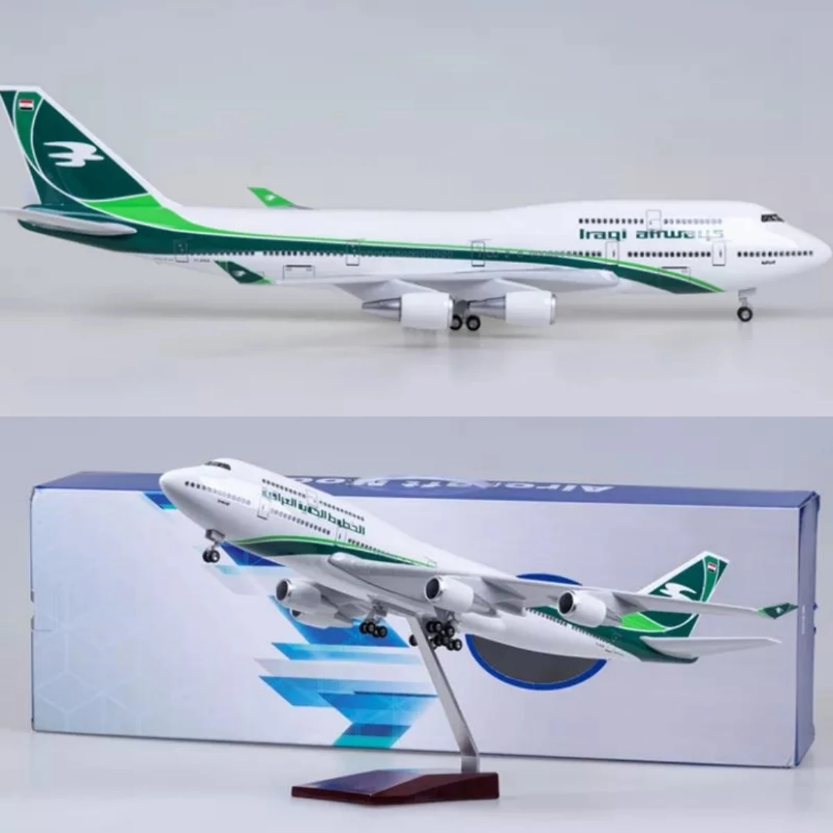 1:150 Scale 47cm 747 Aircraft Model Iraq Boeing B747 Aircraft Model Die-cast Resin Aircraft Decoration with LED Lights