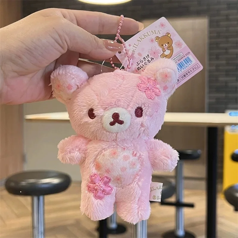 Anniversary Cherry Blossom Flower Lazy Bear Soft Plush Toy Keychain Sakura Peach Pink Bear Stuffed Animals doll Charm