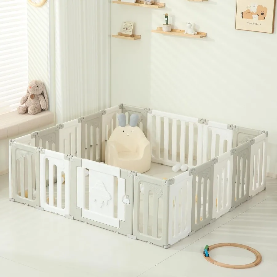 

18-Panel Baby Playpen, Foldable Extra Large Play Yard for Babies and Toddlers, Portable Baby Fence, Kids Activity Gate Playpen