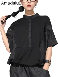 AmaxluluE 2025 Summer Korean Fashion Ladies Patchwork Tee Shirts Womens Punk Style Black T-shirts Female Oversized Cotton Tops