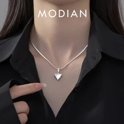 MODIAN 925 Sterling Silver Simple LOVE Heart Pendant Necklace Long Snake Chain Necklace For Women Engagement Wedding Jewelry