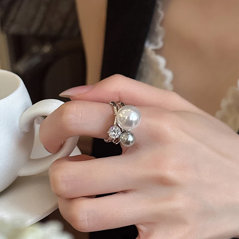 가벼운 럭셔리 절묘한 지르콘 진주 반지 틈새 디자인 오픈 검지 반지 하이 엔드 반지