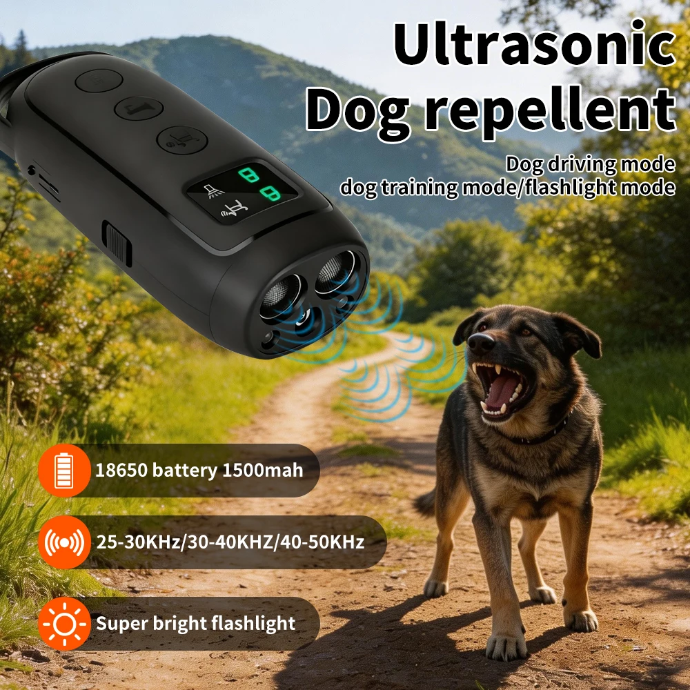 LED Flashlight Ultrasonic Dog Repeller Anti-Barking Trainer, Portable Pet Animal Deterrent Device to Stop Dog Barking