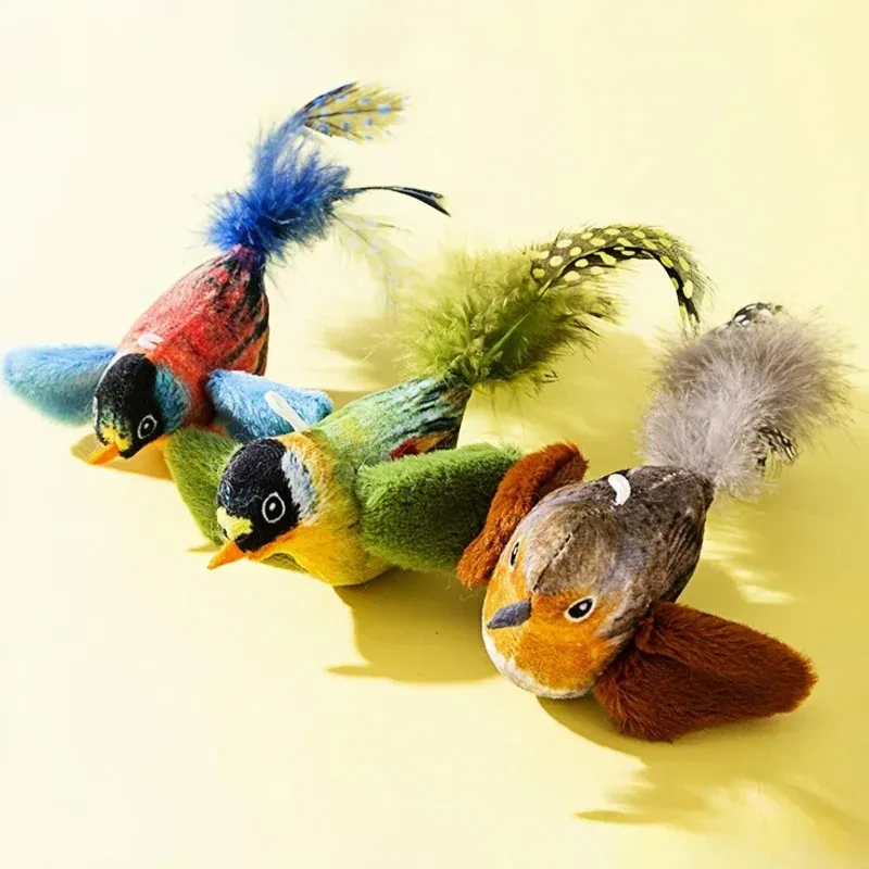 Simulation Bird Interactive Cat Toys Electric Sounding Birds Cat Chew Bite Plush Toys Cat Supplies