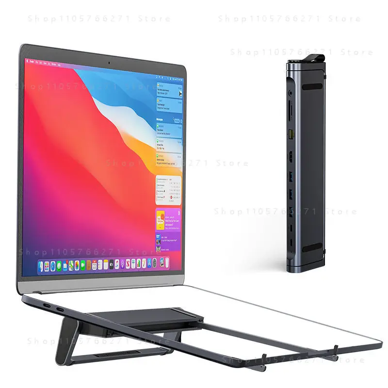 Foldable Aluminum Laptop Stand 9 In 1 Docking Hub With PD Charging Ethernet Port Multi Interface Expansion Heat Dissipation