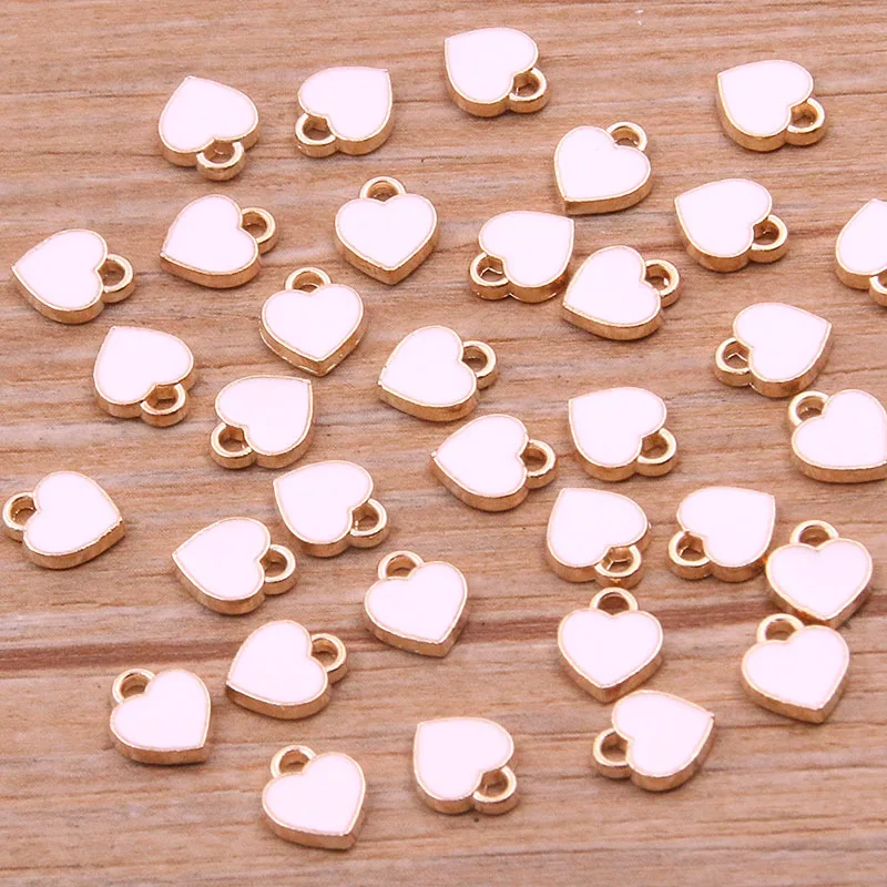 50PCS 6*8mm 10 Color Alloy Metal Drop Oil Small Heart Charms KC Gold Pendant For DIY Bracelet Necklace Jewelry Making