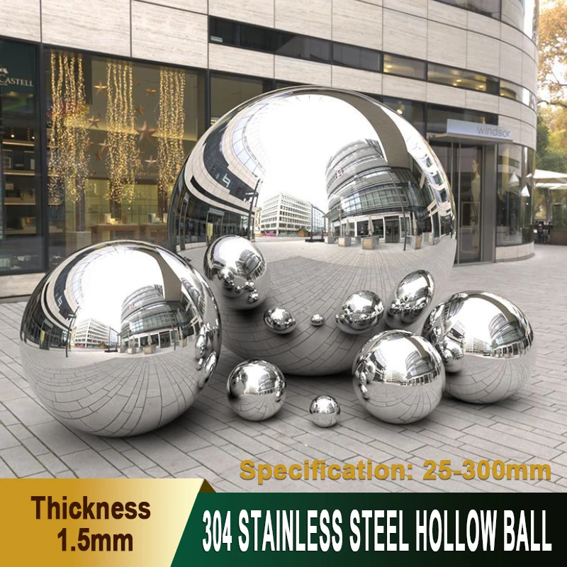 

1-10Pcs Dia 25mm-300mm Thick 1.5mm 304 Stainless Steel Hollow Ball Mirror Decoration Circular Ball Large Circular Floating Ball