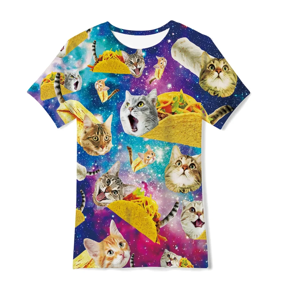 Fashion 3D Personality Funny Galaxy Cats Graphic Printed T Shirts for Men/Women Print Short Sleeve Tees Summe Casual O-neck Tees