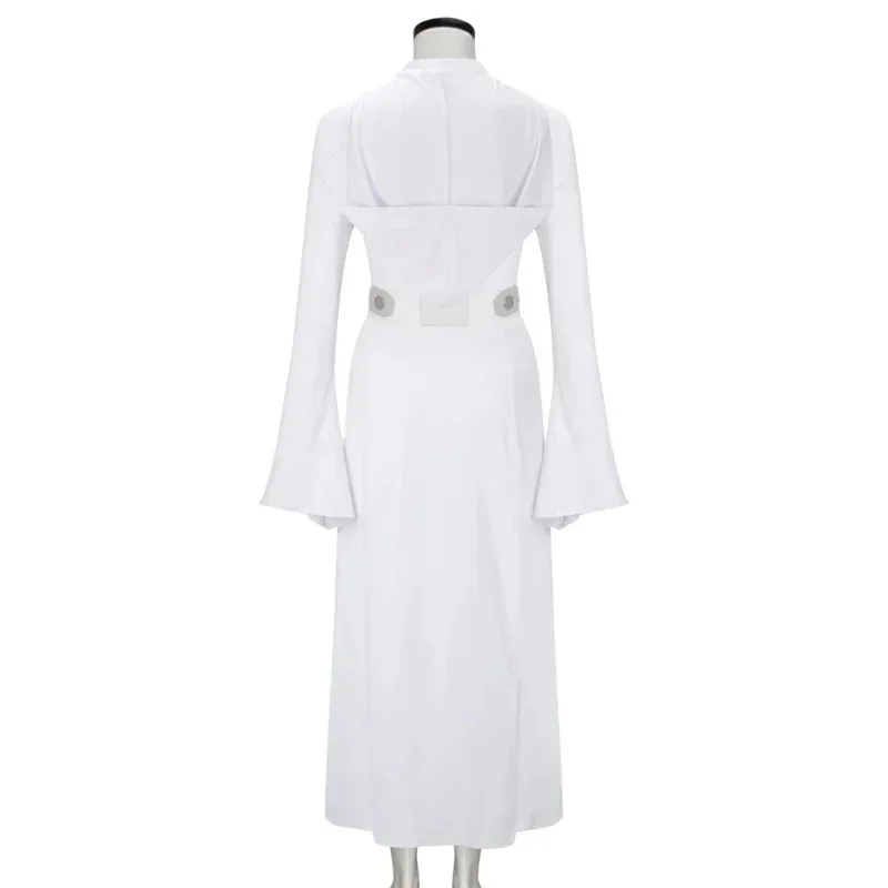 레이아 공주 드레스 여성용 성인 퓨어 화이트 빈티지 1 피스 드레스 벨트 여성 유니폼 멋진 볼 의상 코스프레