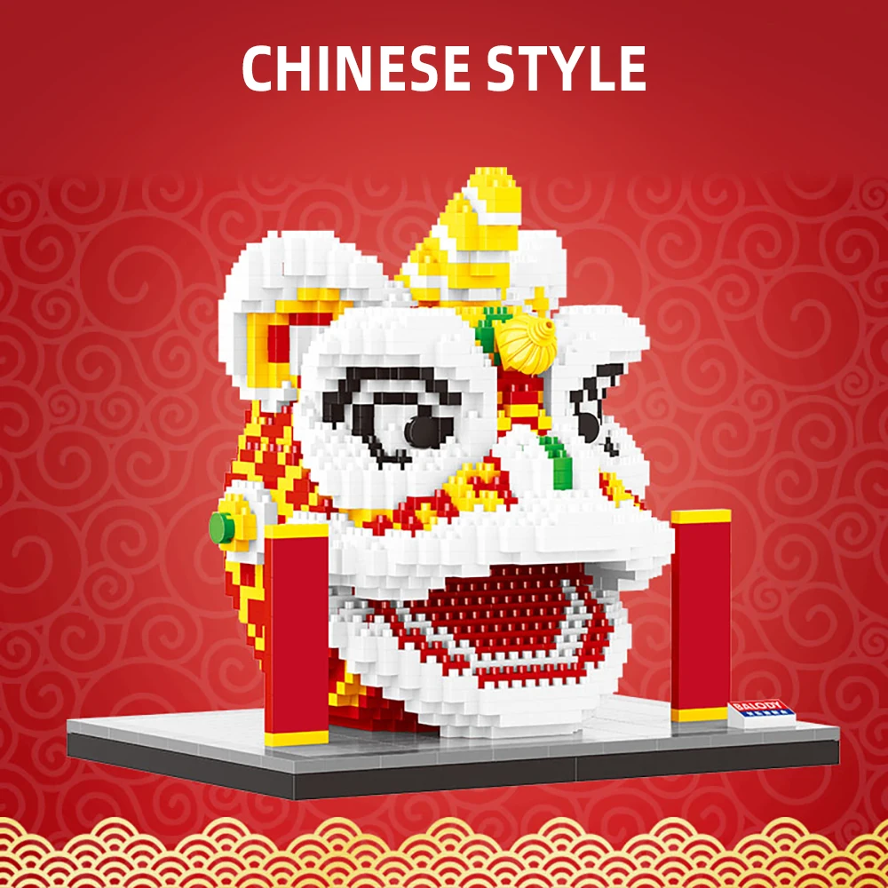 Chinese leeuwenkop bouwsteen montageset traditioneel cultuurmodel geschikt als een lentefestivalcadeau voor kinderen / volwassenen