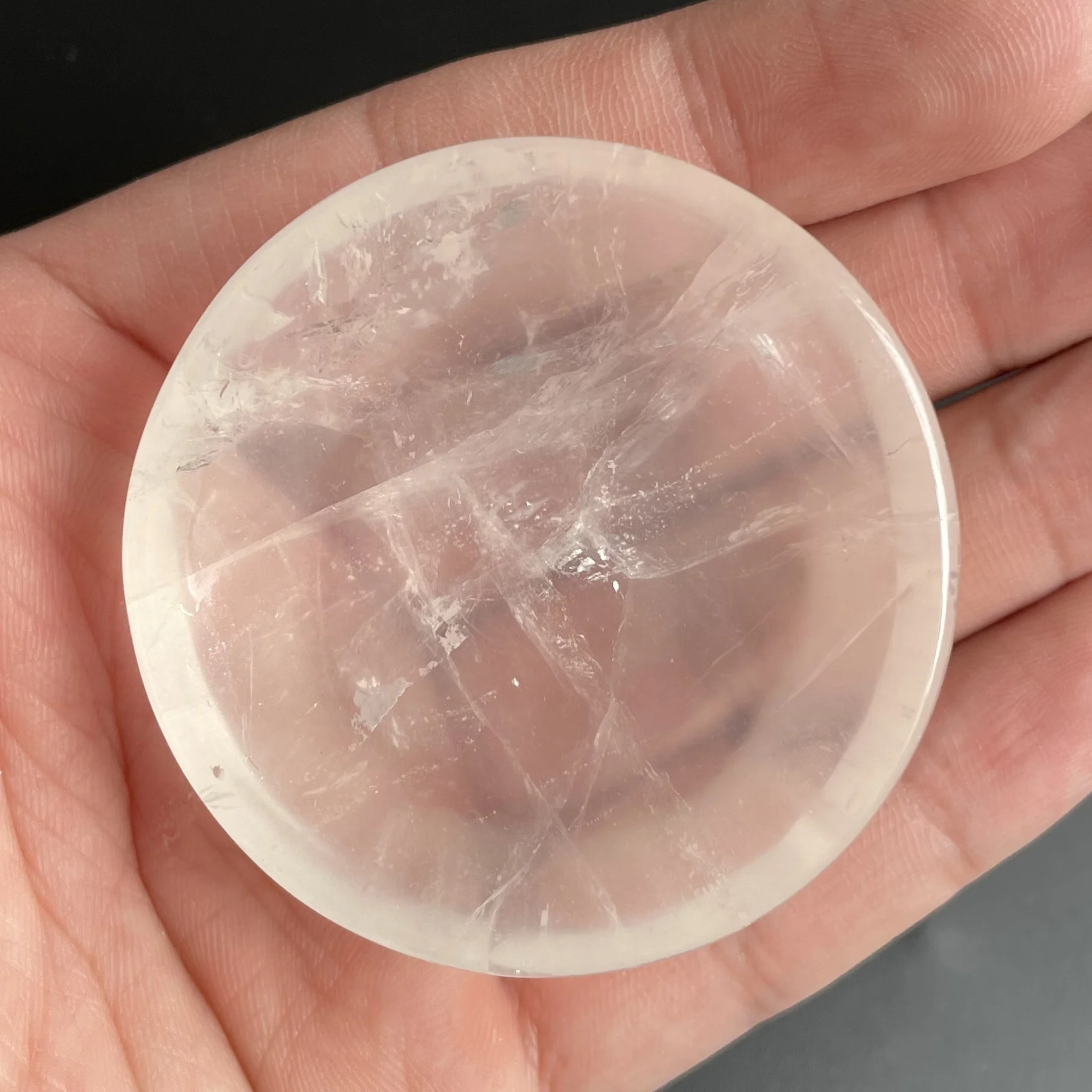 Natural Stone White Crystal Bowl Round Dish Quartz Decoration Moon Polished Rock