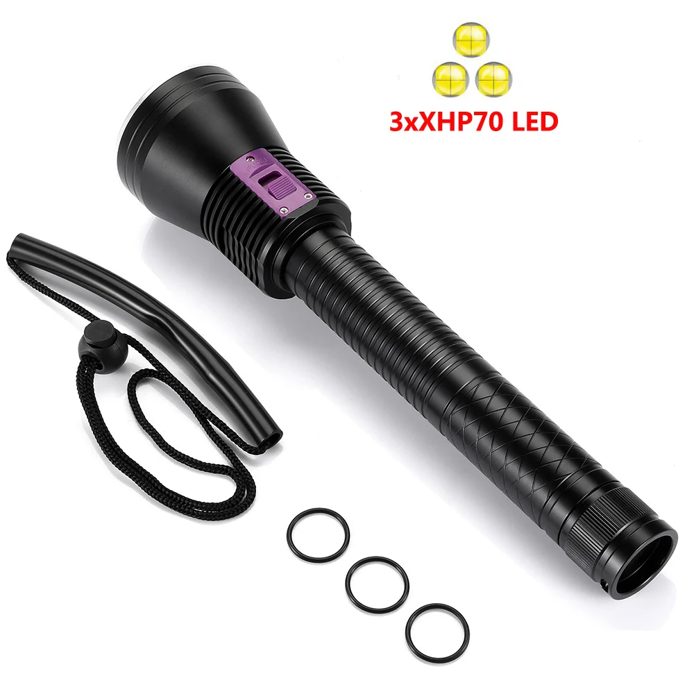 3xXHP70 Strong Light Diving Flashlight Professional Waterproof Underwater Diver Outdoor Seaside Fishing Flutter Fish Searchlight