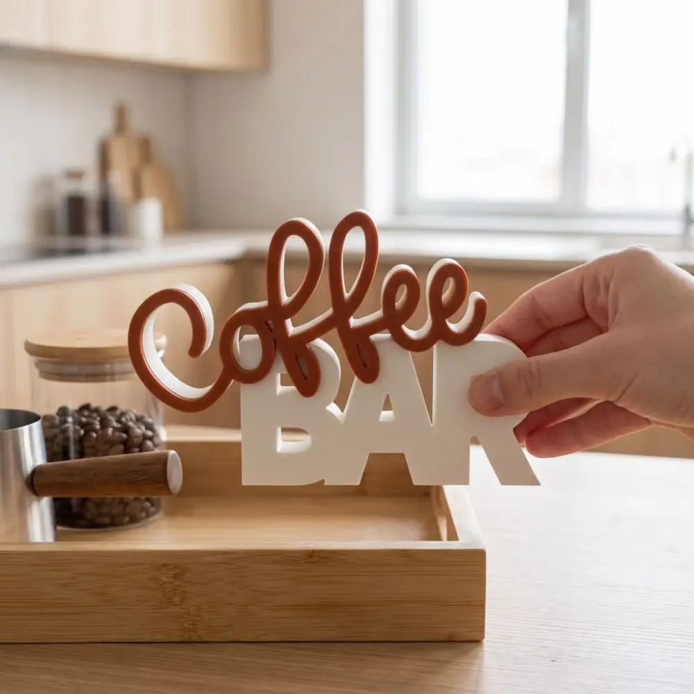 Two-Tone Color Coffee Bar Tabletop Statue Coffee Themed Minimalist Coffee Tray Decor Figurine Geometric Lines Plastic