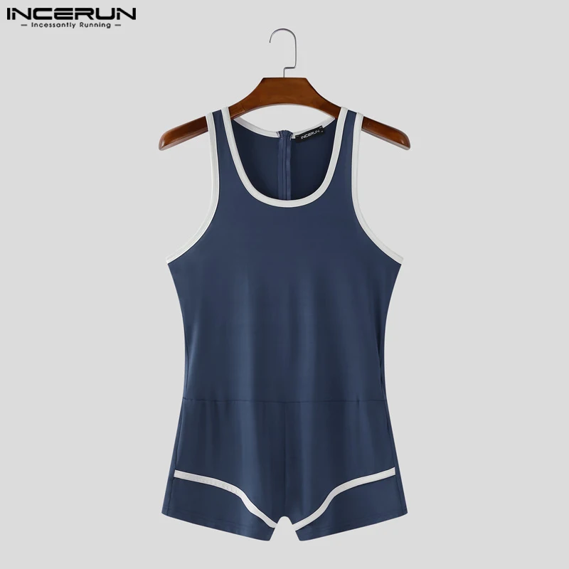 INCERUN Men Bodysuits Patchwork O-neck Sleeveless Summer Male Rompers Playsuits Streetwear Workout Sexy 2025 Cozy Bodysuit Men