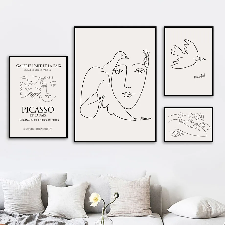 Picasso Matisse Girl Bird Line Drawing Wall Art Canvas Painting Nordic Posters And Prints Wall Pictures For Living Room Decor