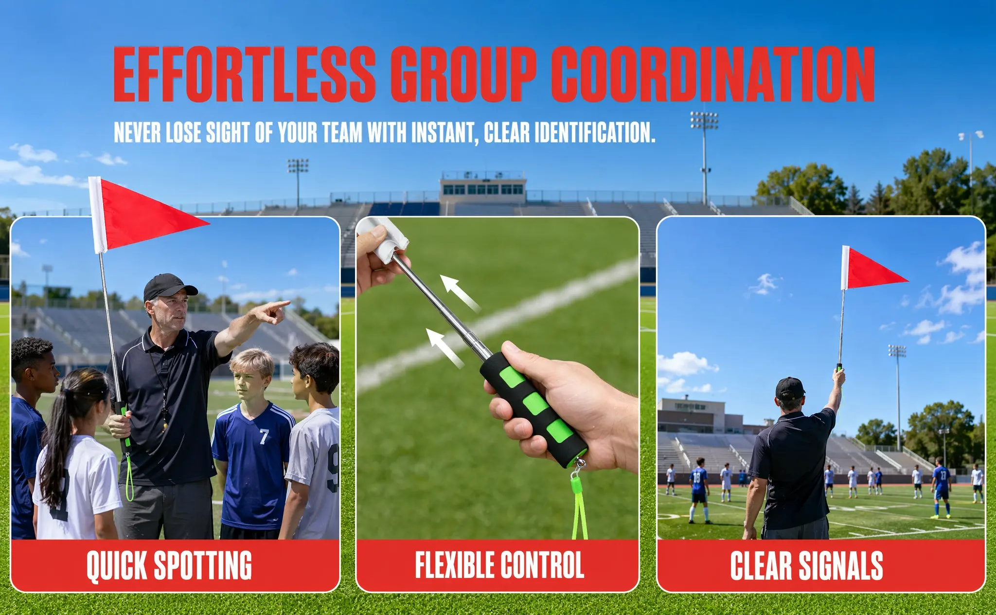 2pcs Telescoping Tour Guide Flags for Outdoor Group Identification – Bright Handheld Flags for Kids & Adults