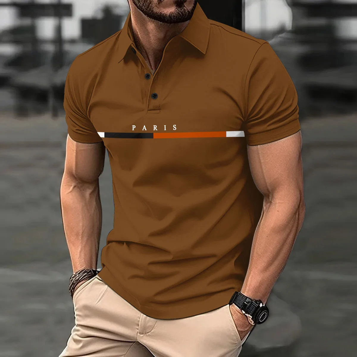 Lente en zomer nieuwe stijl heren casual POLO-shirt met korte mouwen mode Franse losse strepen bijpassende kleur knoopblazer