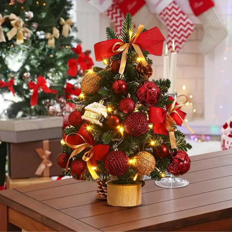 

Artificial Christmas Tree Small Tabletop Decorations Lights Tree Christmas Tree With LED Lights And Ornaments For Home Room