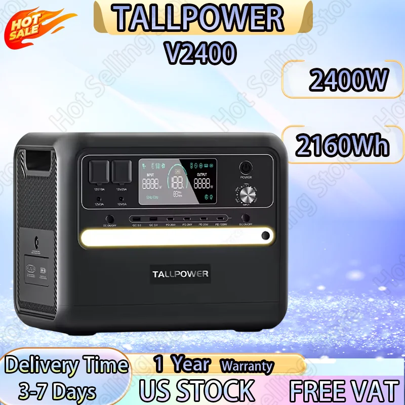 TALLPOWER V2400 Estación de energía portátil 2400W Generador solar 2160Wh LiFePO4 Batería Respaldo para el hogar Camping al aire libre Energía móvil