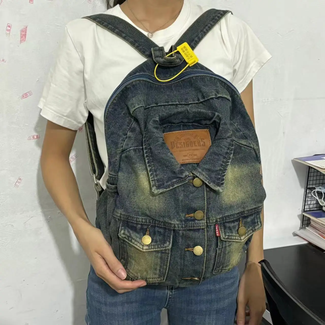 Vintage Washed Denim Backpack Multi pocket women backpack casual large capacity laptop school bags for girl bagpack blue