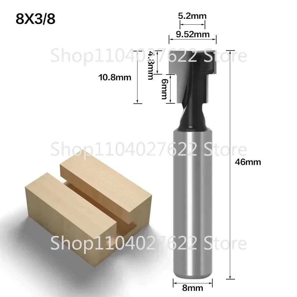 1set 8mm Shank T-Slot Keyhole Cutter Wood Router Bit Carbide Cutter for Wood Hex Bolt T-Track Slotting Milling Cutter  3/8 1/2