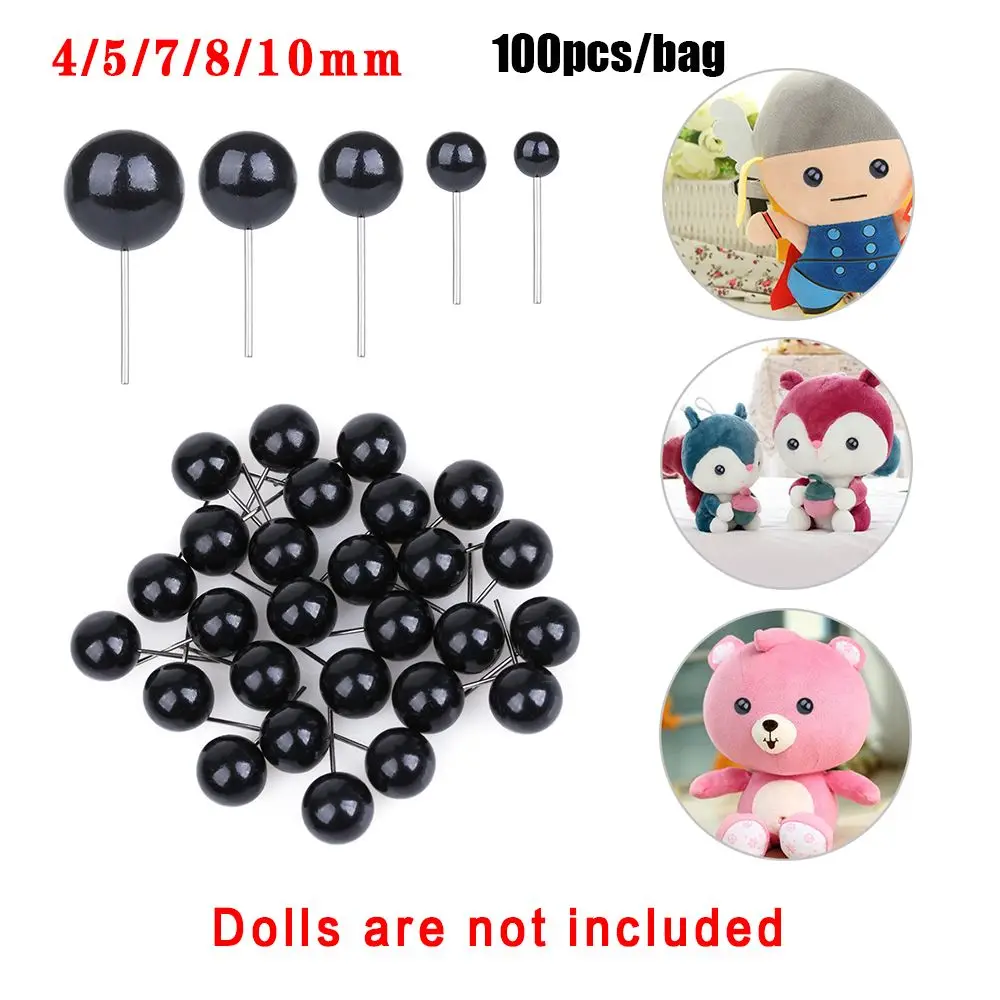100pcs/Bag Wholesale Plastic 4/5/7/8/10mm Dolls Accessories Black Glass Eyes Bears Needle Felting Animals Puppets making