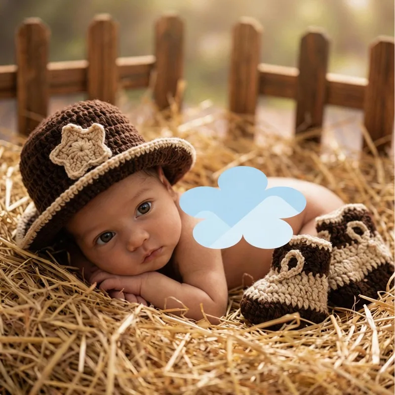 

Милый вязаный ковбойский комплект: шапочка и пинетки для новорожденных, реквизит для фотосессии, костюм в стиле вестерн для младенцев