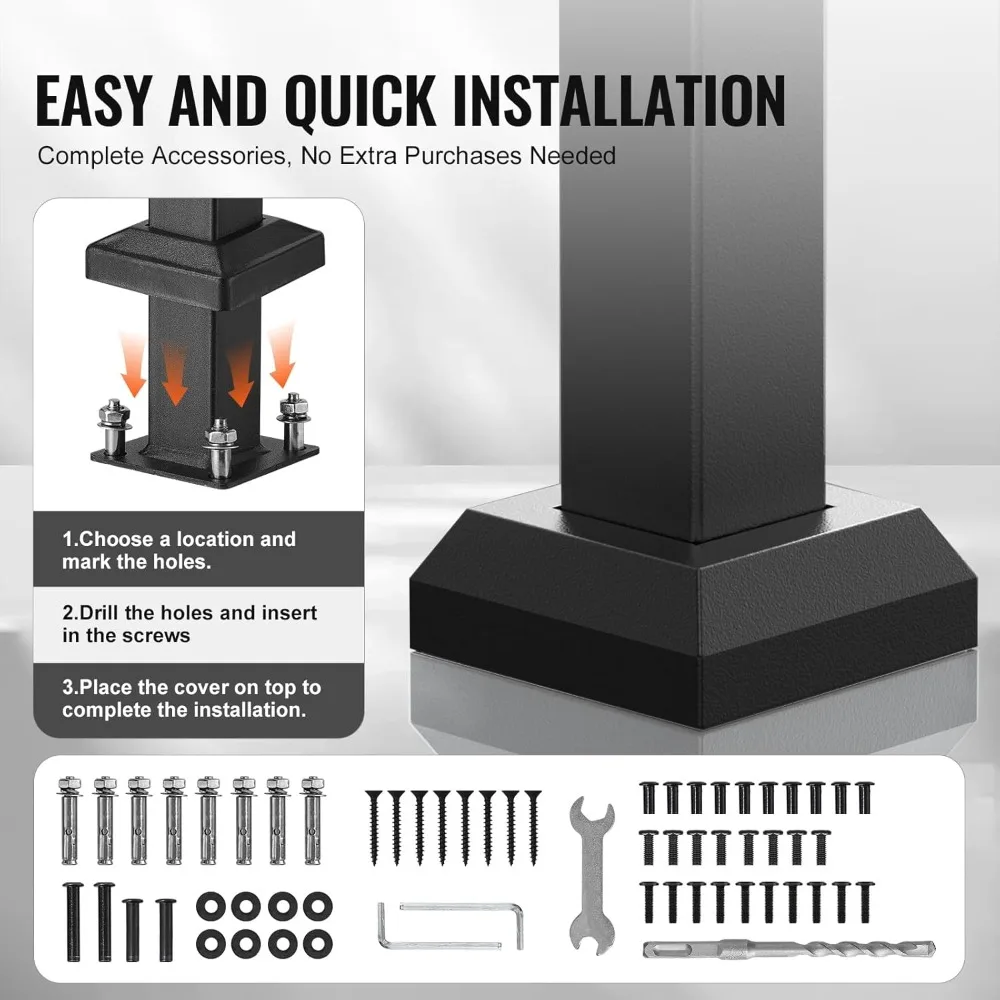 Handrails for Outdoor Steps, 2-3 Step Stair Hand Rail Kit, Transitional Carbon Steel Railings with Installation Kit, Stair Rails