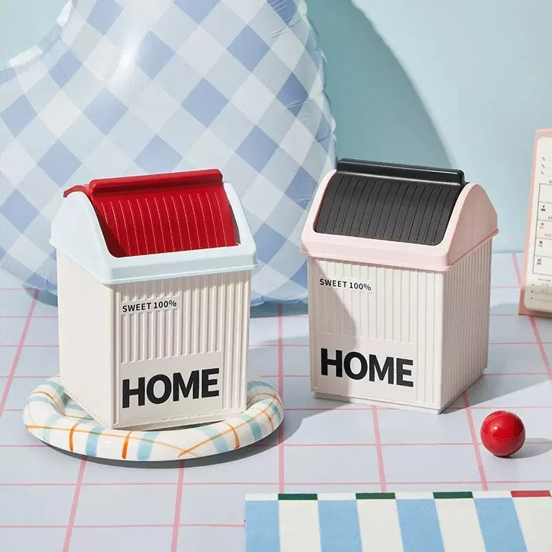 Mini Cute Desktop Storage Bucket Small House-shaped Waste Bin Desktop Paper Basket Organizer for Office Dorm Home Desk Use