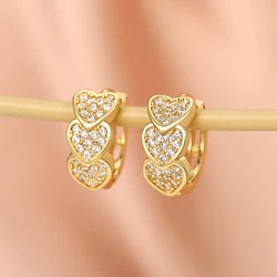 Huitan Gold Color Heart Hoop Earrings Full Paved Dazzling CZ Dainty Exquisite Women's Ear Earrings Bridal Wedding Love Jewelry