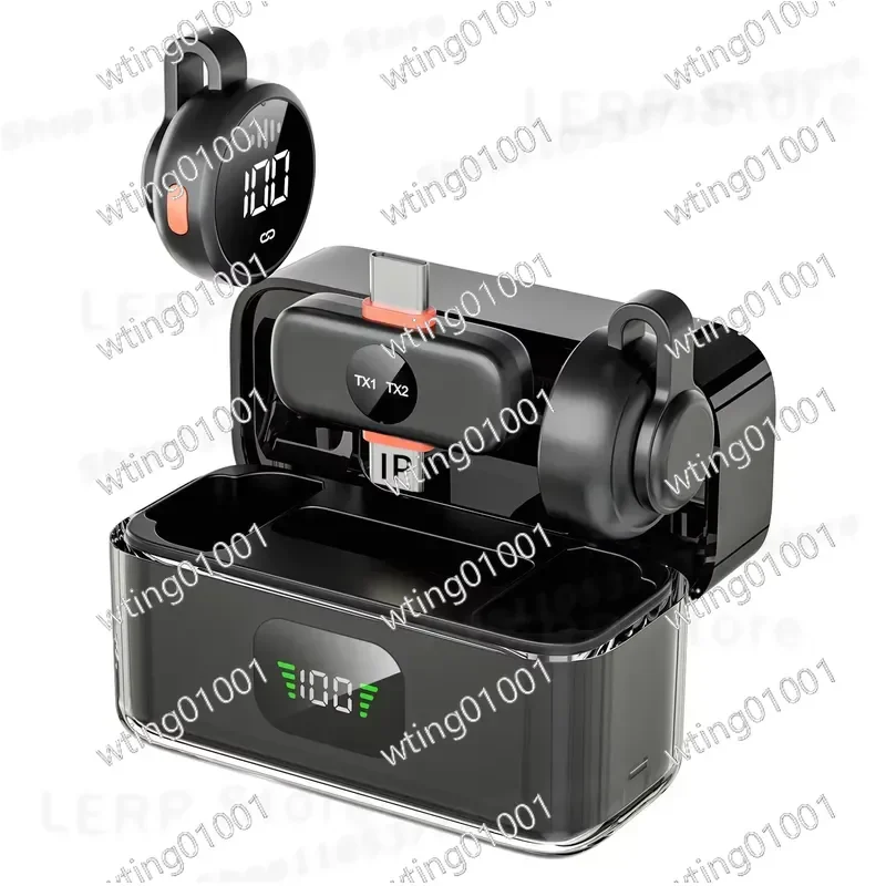 Mini Wireless Lavalier Mic with Charging Case LED Display for Video Recording