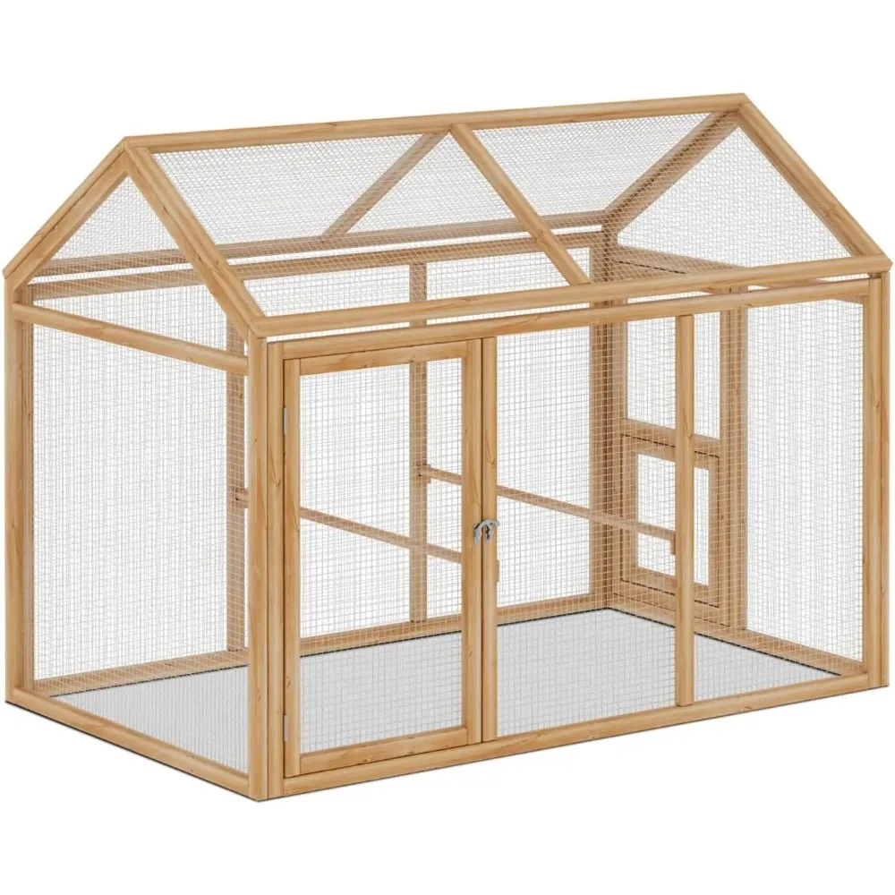 

outdoor chicken coop large hen house poultry cage with roosting rods, farmhouse backyard wood rabbit hutch small pets playpens
