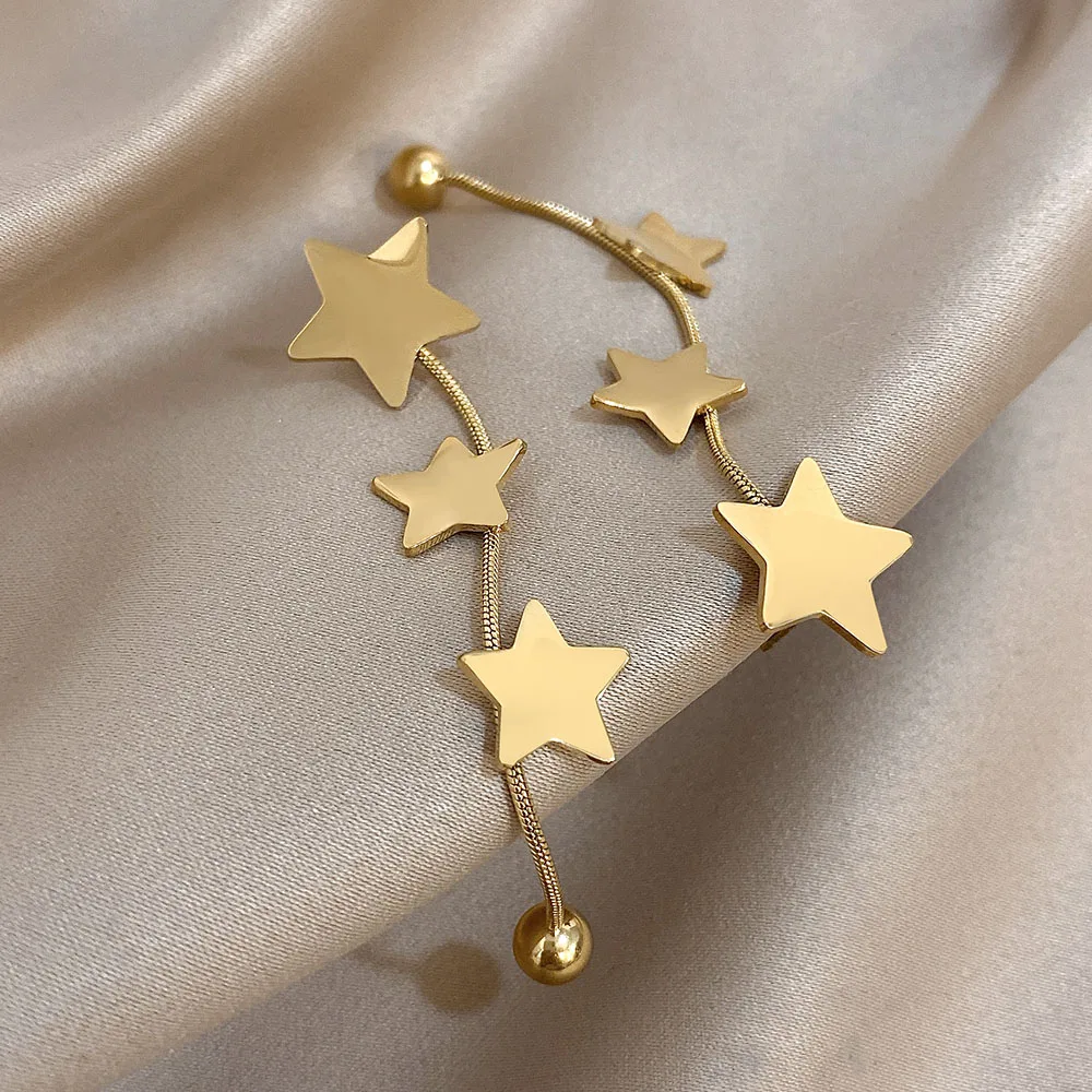 متعدد الطبقات نجوم شرابة الأقراط للنساء موضة الذهب والفضة اللون الفولاذ المقاوم للصدأ المتدلية انخفاض الأقراط مجوهرات هدايا