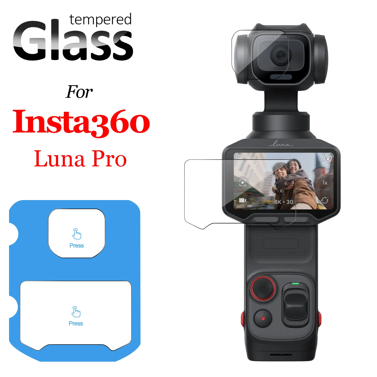 2in1 Tempered Glass Screen Lens Protector With Alignment Frame For Insta360 Luna Pro HD AntiScratch Outdoor Vlogging Camera Film