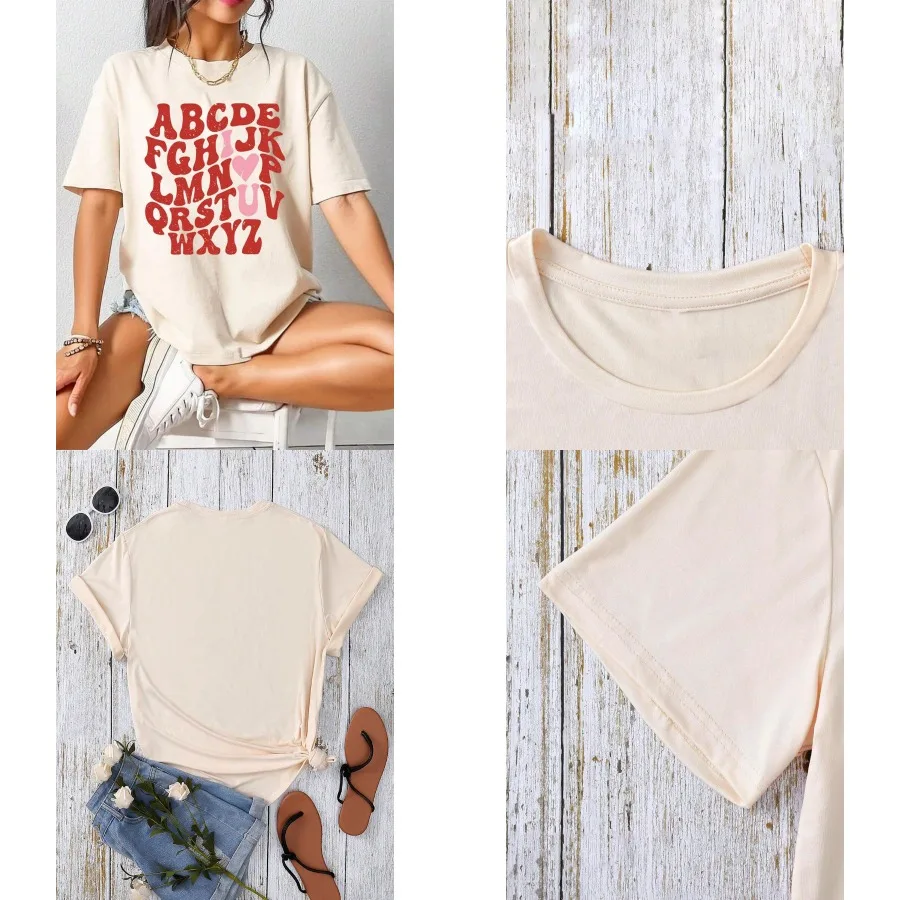 【New style】Summer Casual Women's Round Neck T-Shirt Cute Teacher Valentine's Day Shirt Teacher Letter Shirt Back To School Shir