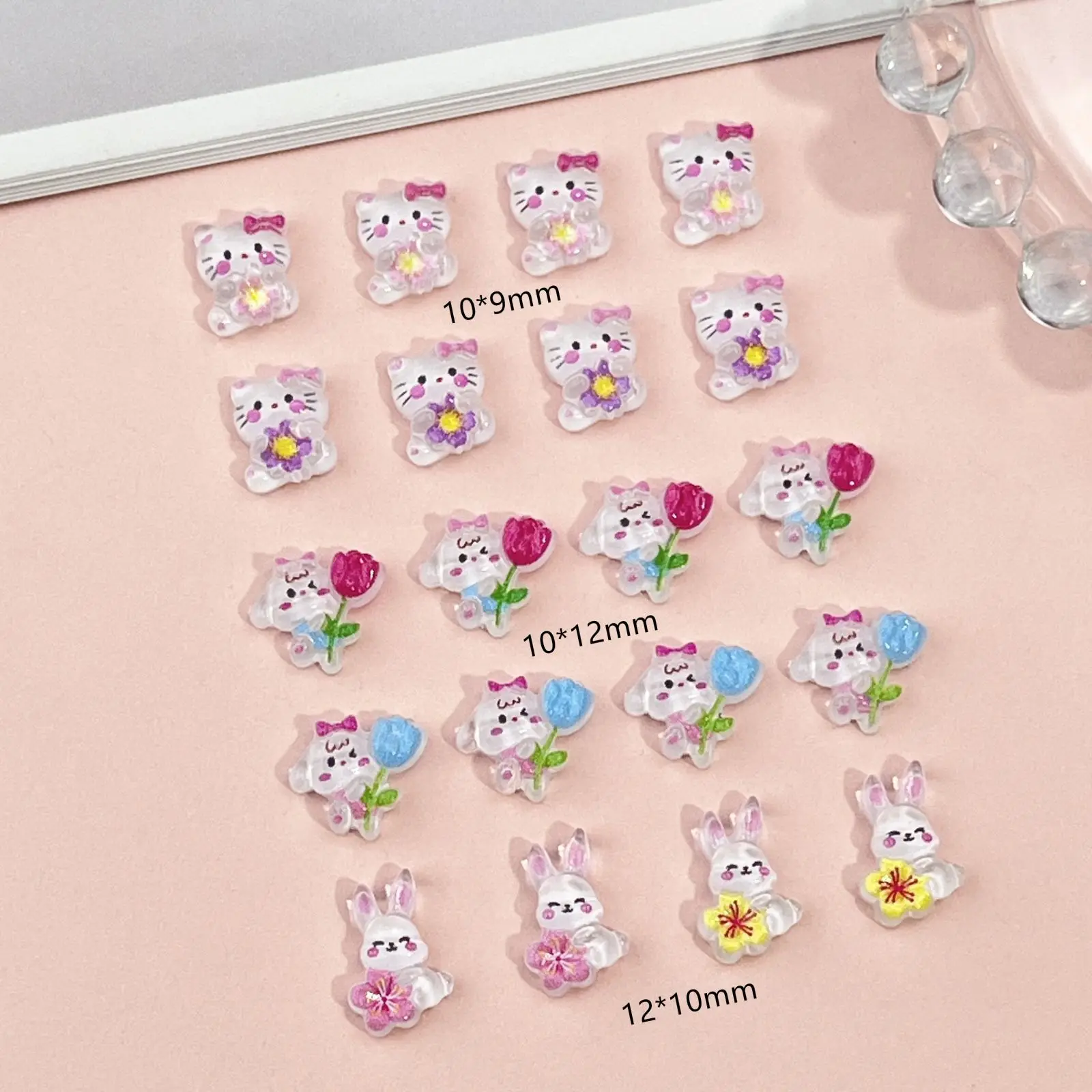 20pcs miniso flower kt cartoon nail charms for diy nail making cute mini resin flatback nail art decoreation