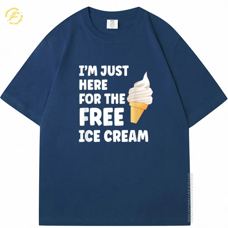 

Men T Shirts I'M Just Here For The Free Ice Cream Funny Cruise 2025 Oversize T-Shirt Футболки Y2K Camiseta 일본 빈티지 옷 Short Sleeve