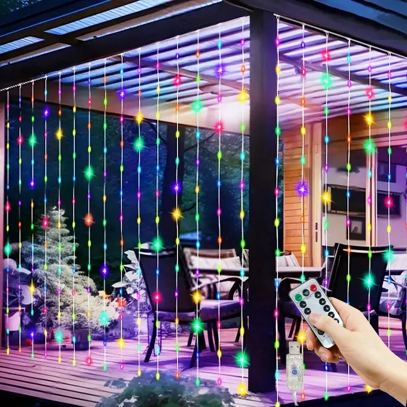 8 Modes LED Curtain Fairy Light USB Plug Wedding Garland Valentine's Day Ramadan EID Mubarak Decoration for Home Curtain Lights