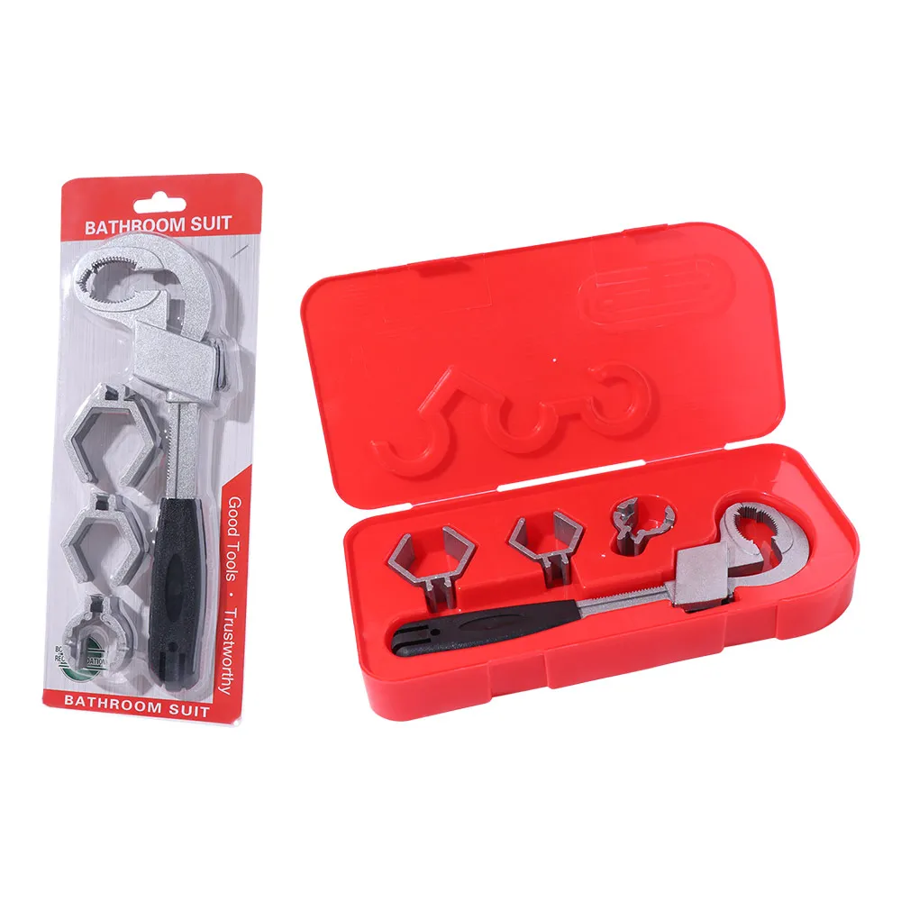 4 in 1 Adjustable Faucet Wrench 80mm Large Opening with 3 Card Slots Universal Double-ended Wrench Self-Adjusting