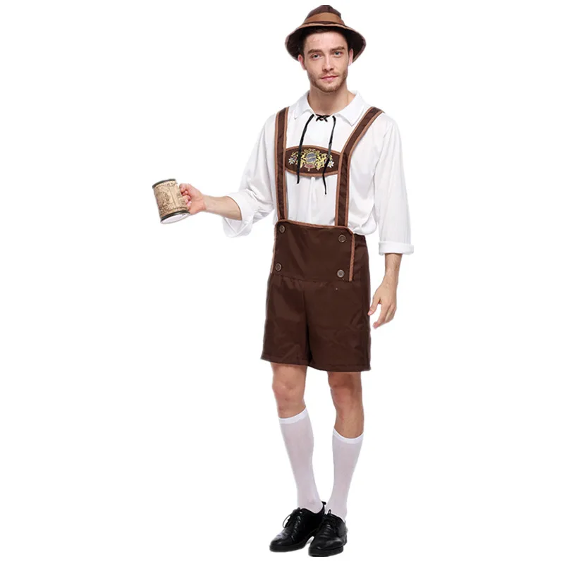 أزياء الهالوين الذكور مهرجان أكتوبر البافارية الرجال الحمالات Lederhosen زي تأثيري كرنفال ملابس أداء الحفلات #5