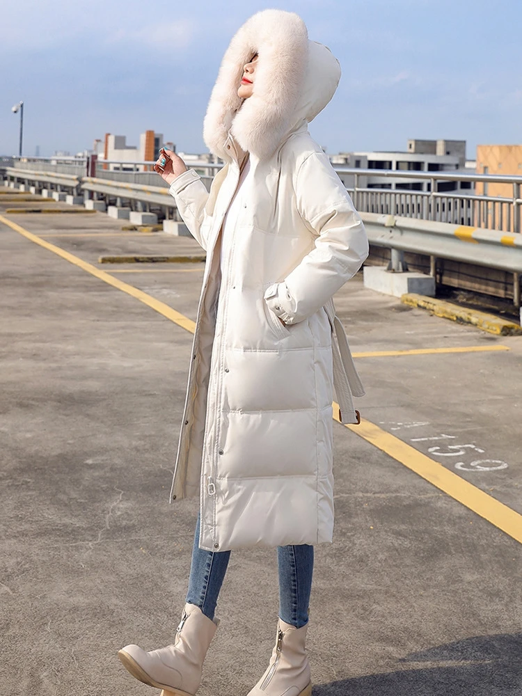 Imagem -04 - Parkas Feminino com Capuz Bolsos Algodão Grosso Estilo Coreano Cinto Casual Quente Roupas de Escritório Jaqueta Feminina Inverno Outono