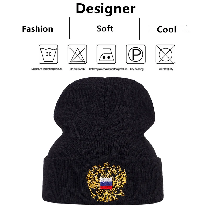 Unisex Russian Flag Pattern Embroidery Beanies Autumn Winter Warm Beanie Hat Caps for Women Men