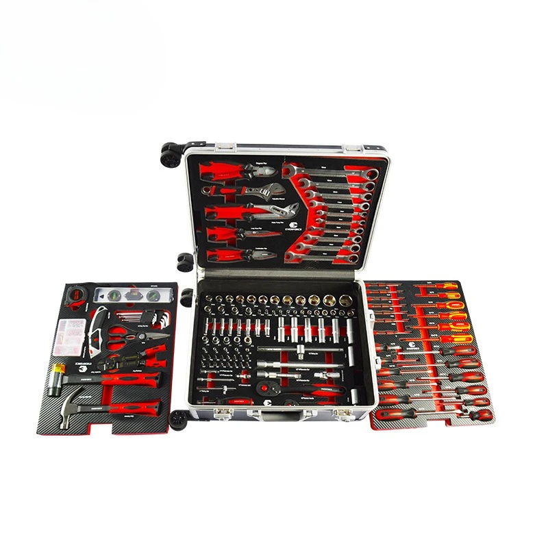 Aluminum box comprehensive set Auto repair tie rod multi-functional set Auto parts hardware tools four-layer Daquan manual