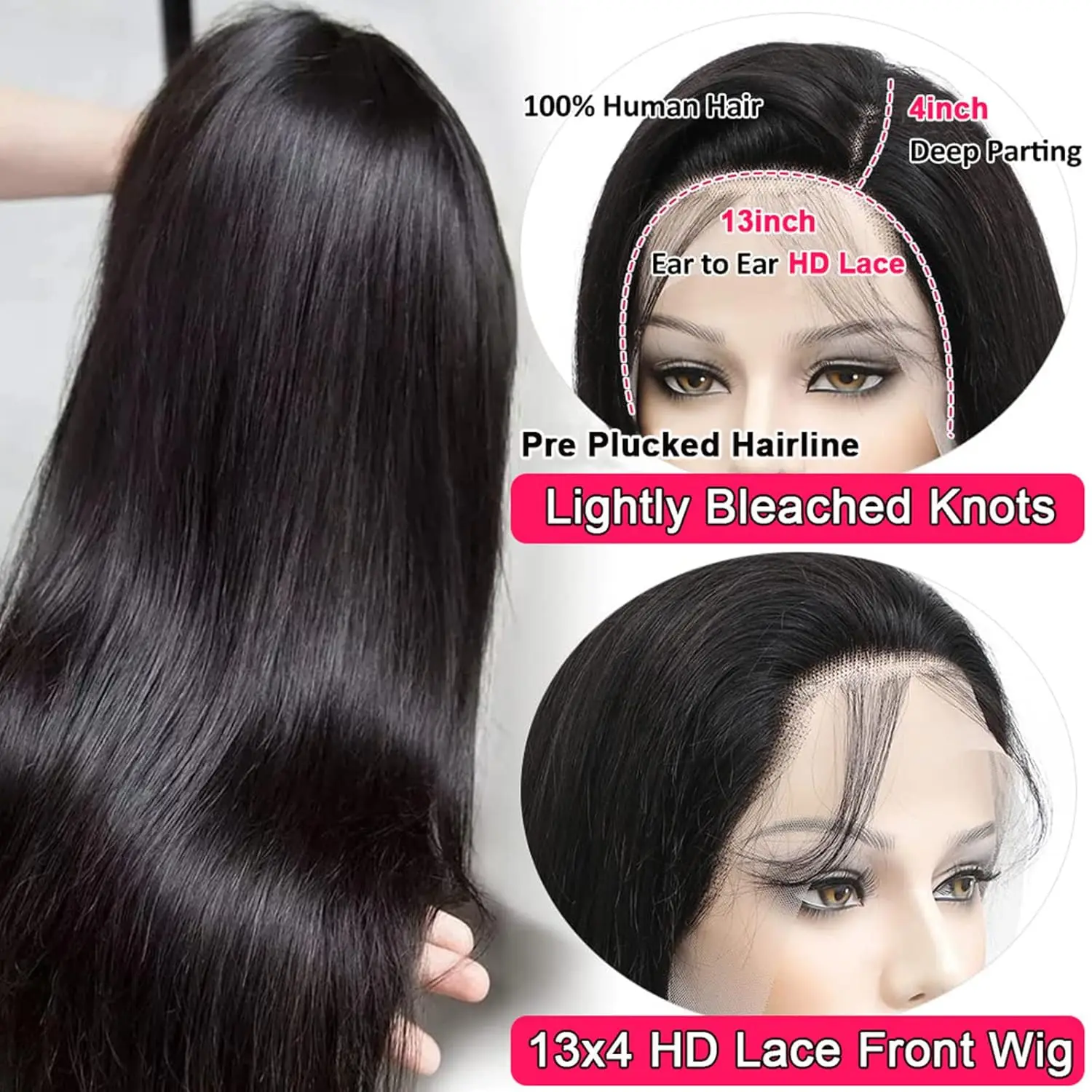 6x4 5×5 Go Glueless 30 32 34 Straight Human Hair Wig  HD Lace frontal Wig Wear And  Pre Plucked Hairline Pre Cut Human Hair Wigs