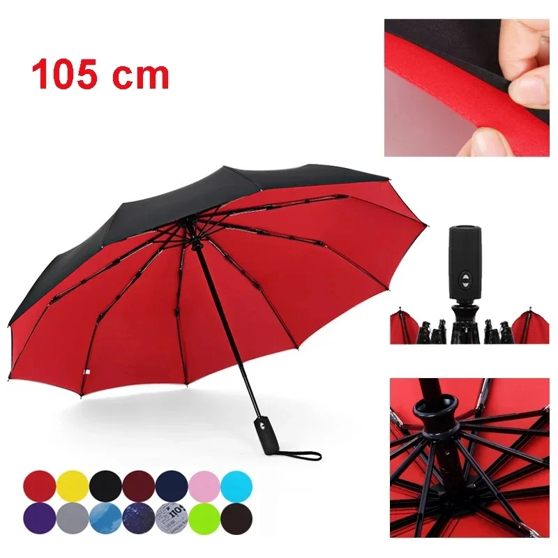 

Double Layer Windproof Women's Automatic Umbrella Female Male Ten Bone Three Folding Men's Umbrella Large Rain Business