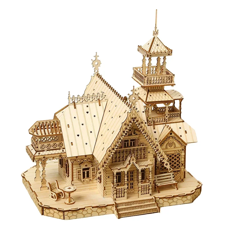Chalet Puzzle Light Emitting Diode Lighting Luminous Cabin Model Kit Night Light Home Decoration Adult Gifts Children Miniature