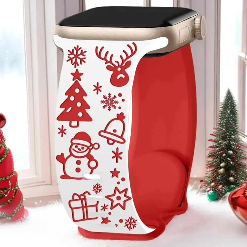 Holiday Theme Figure Eight Silicone Strap For Apple Watch Series 11 10 9 8 7 6 5 SE Ultra Fits 49-38mm Christmas Gift+Gift box