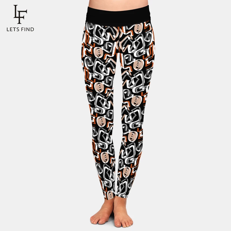 LETSFIND-mallas elásticas suaves de cintura alta para mujer, pantalones con estampado geométrico abstracto 3D de alta calidad, a la moda